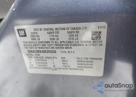 2013 Chevrolet Equinox 1Lt from USA, damaged, VIN 2GNALDEK4D6260242